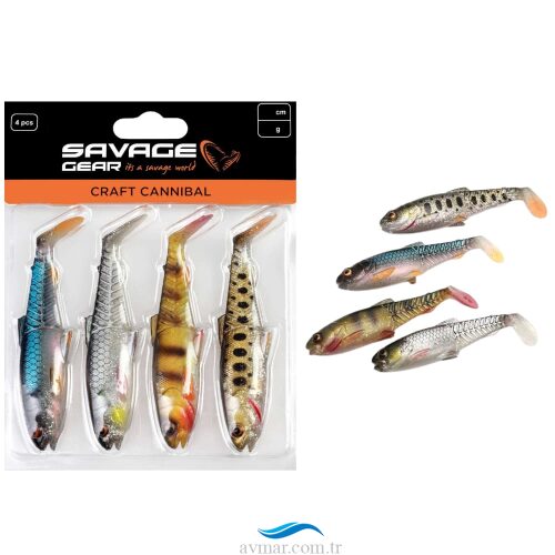Savage Gear Craft Cannibal Paddletail 10.5cm 12gr Clear Water Mix 4lü (1)